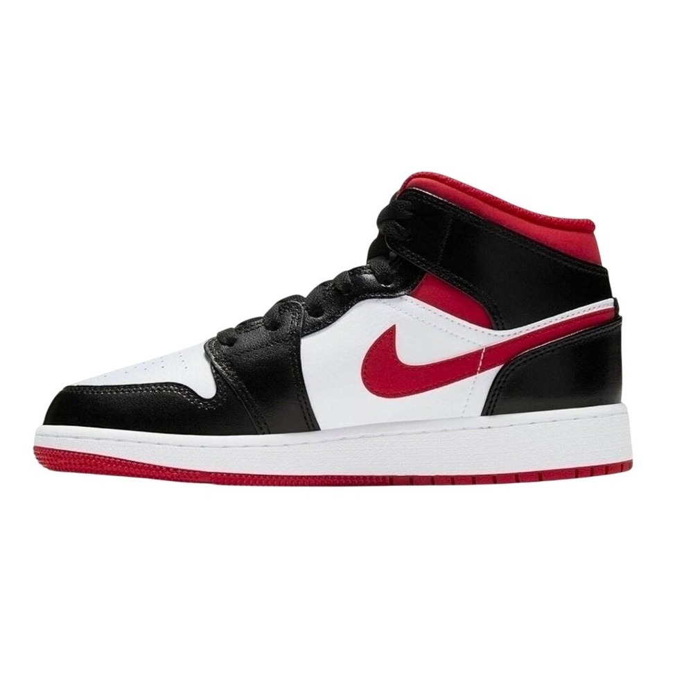 Jordan Air Jordan 1 Mid Kids 2.5Y White Red Black 640734-122 Basketball Shoes - Picture 1 of 8